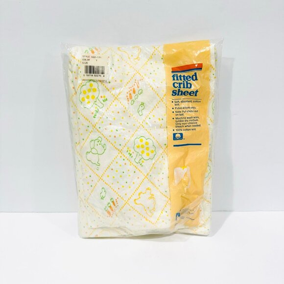 NIP Vintage Carters Cotton Yellow White Baby Animals Fitted Crib Sheet - Picture 3 of 3